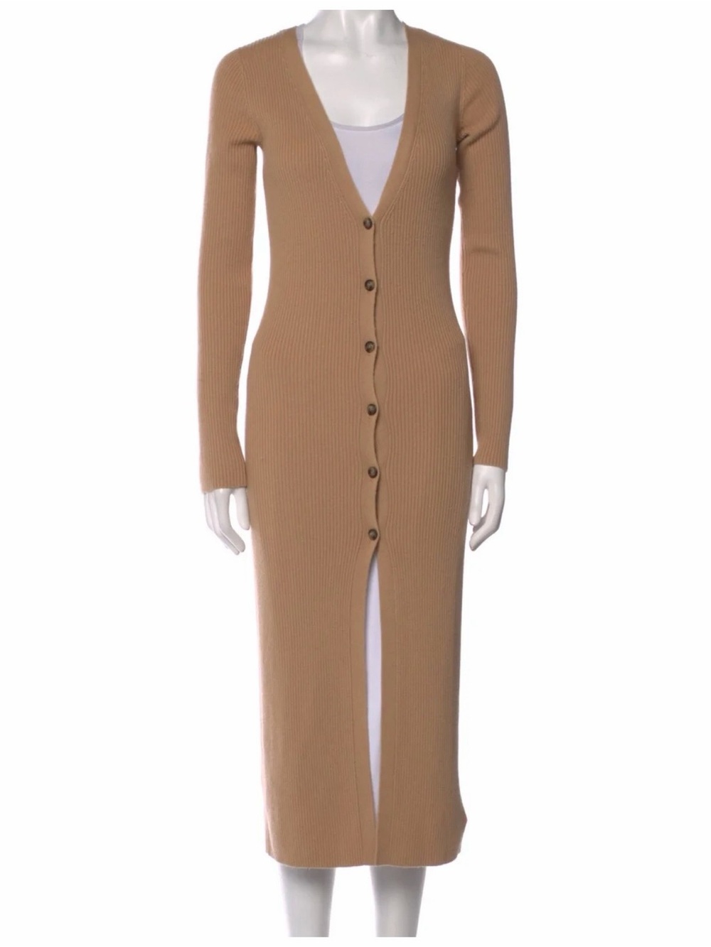 ⚡️Intermix Wool Ribbed Button-Front Midi Dress in Camel